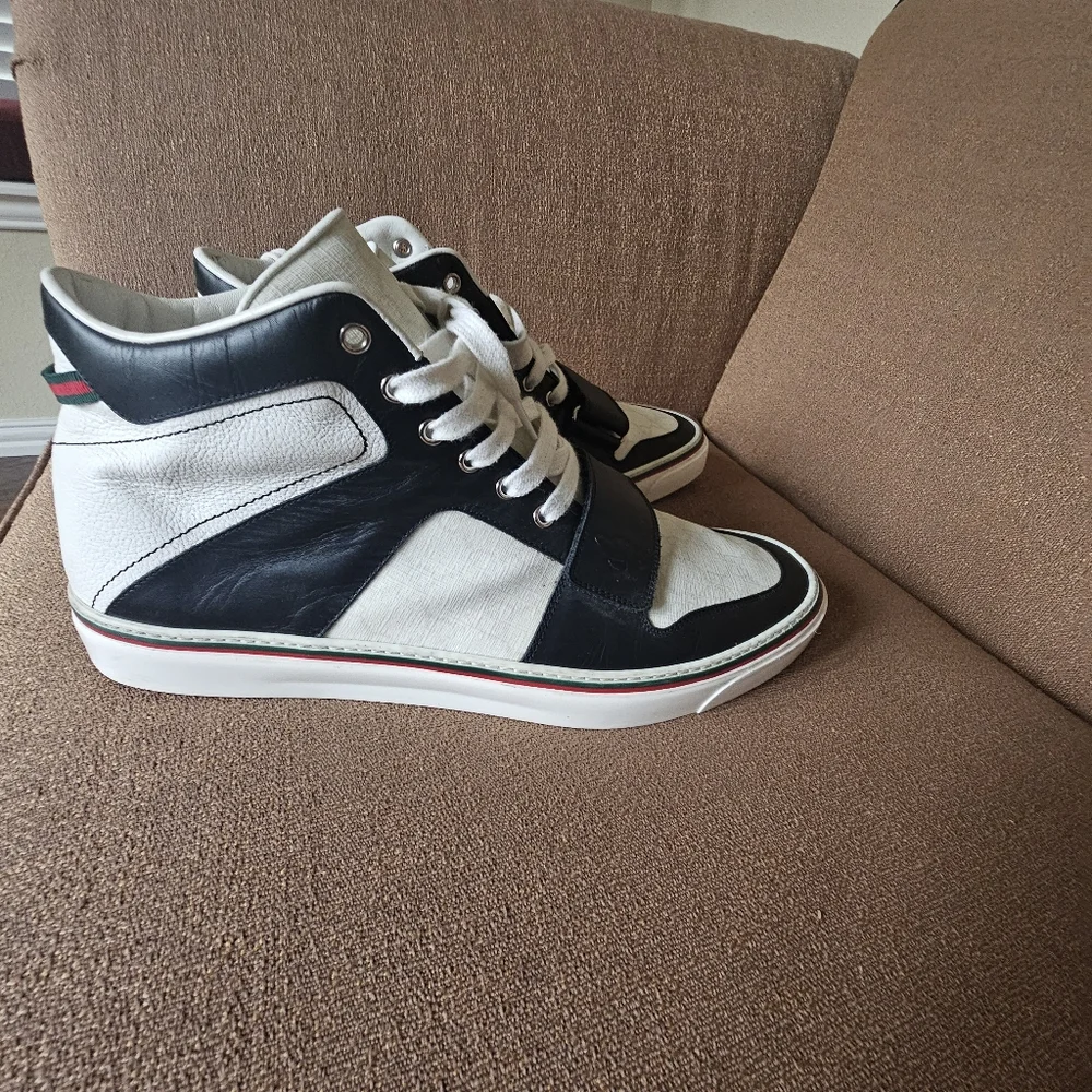 Gucci GG Monogram High-Top Leather Sneakers Size 14 - Picture 2 of 15